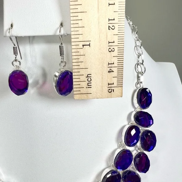 🟣 Rainbow Fire 🌈🔥 Topaz 925 Large Necklace & Earring Set - Picture 4 of 7